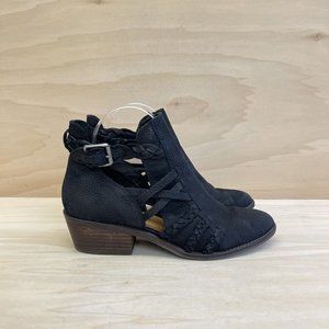 Lucky Brand Womens Leather Forbas Cutout Ankle Booties Buckle Black Size 7.5M